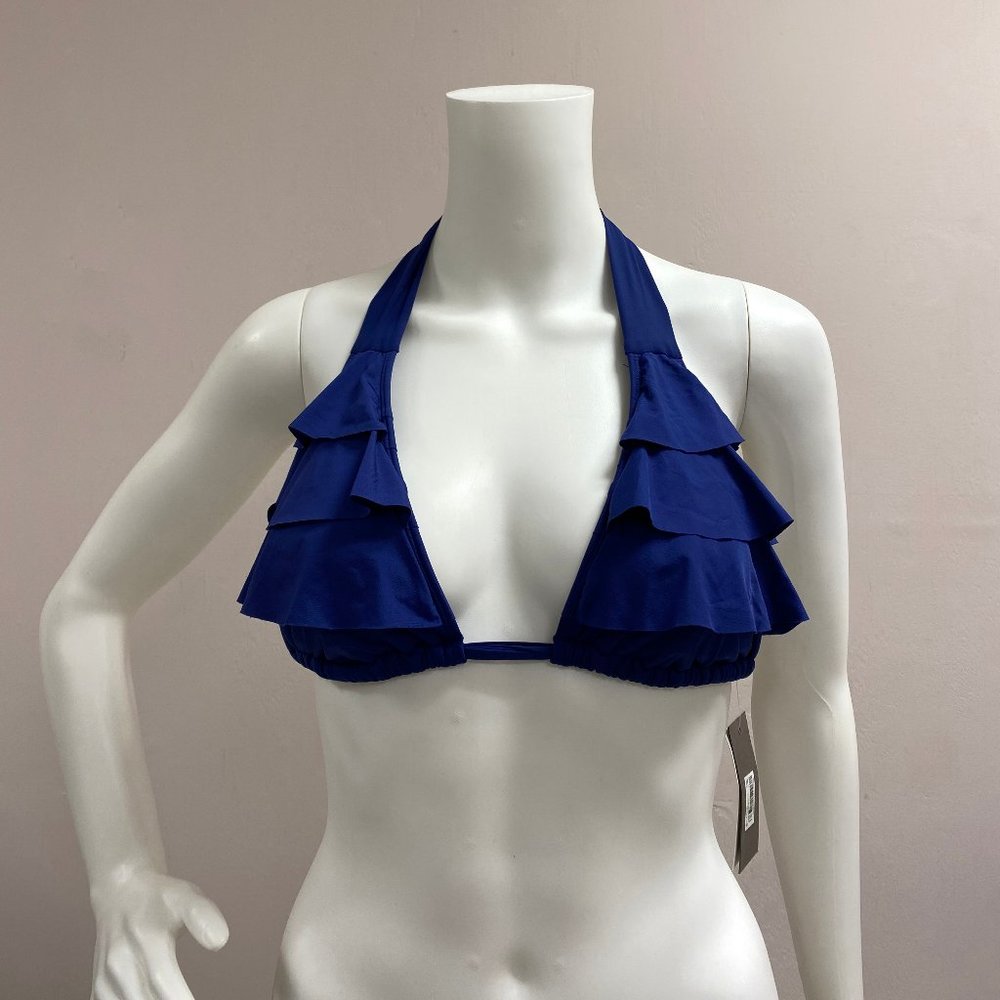 Kenneth Cole Reaction Blue Ruffled Swim Top Size M NWT